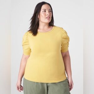 26/28 Lane Bryant Woven Puff-Sleeve Crew-Neck Tee